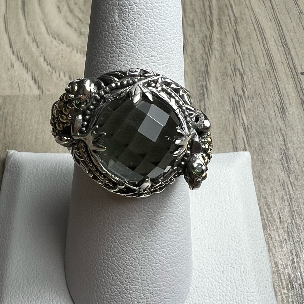 Robert Manse Sterling Silver 18K Gold Green Prasiolite Stone Frog Ring Size 8